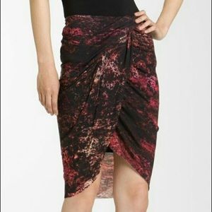 Helmut Lang Midnight Floral Jersey Draped Skirt Red Black Size P